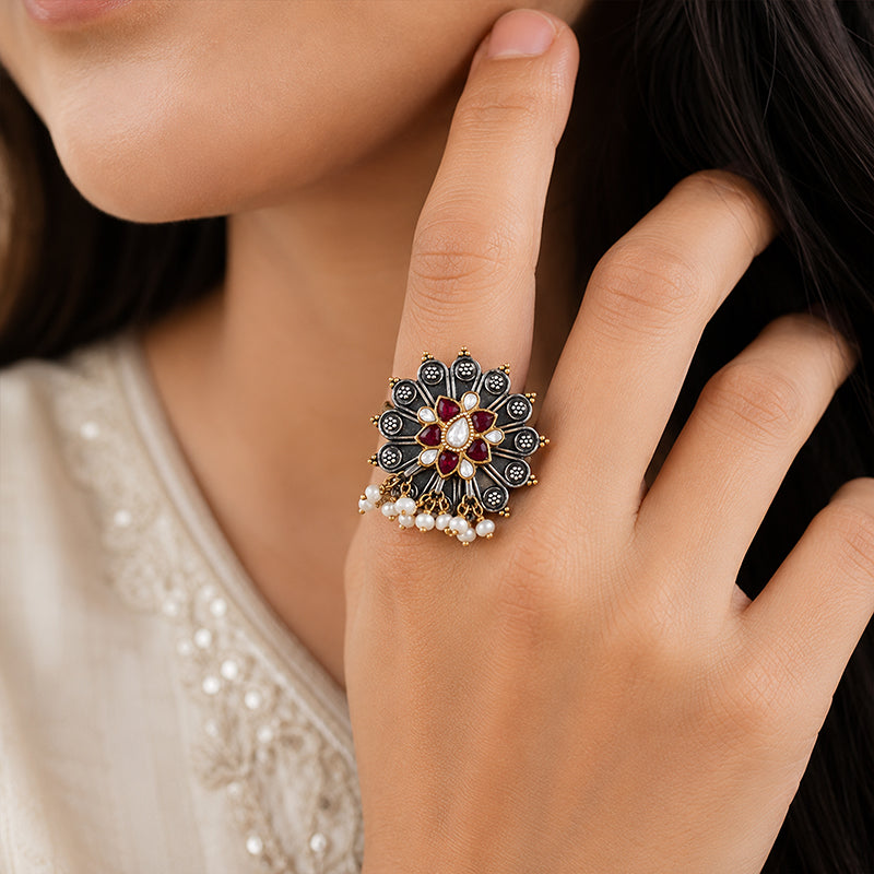 Antique Floral 925 Sterling Silver Designer Ring