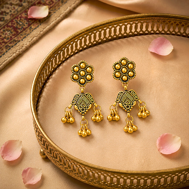 Antique Gold Floral Drop Earrings