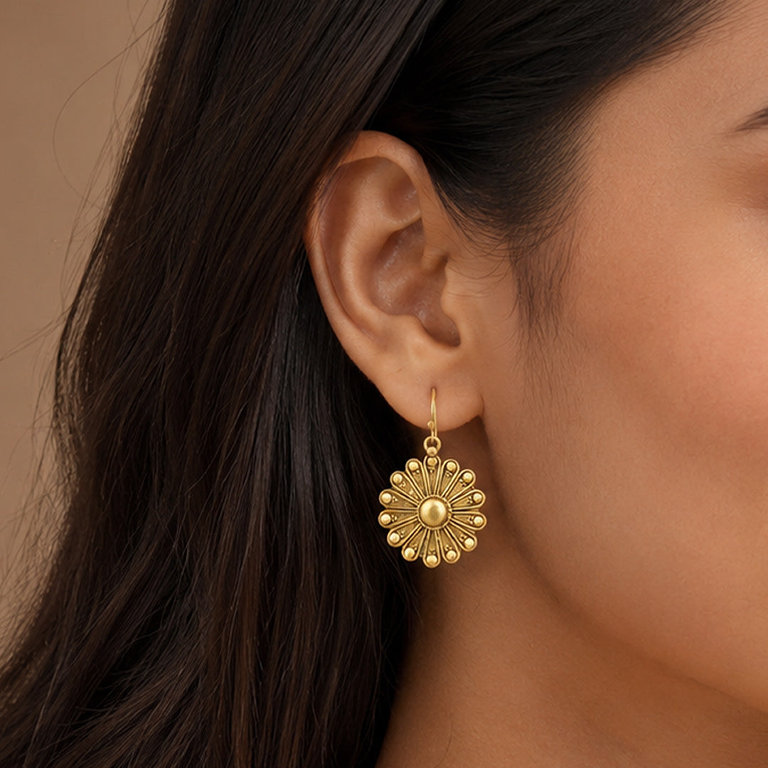 Antique Gold Floral Mandala Drop Earrings