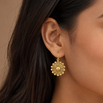 Antique Gold Floral Mandala Drop Earrings