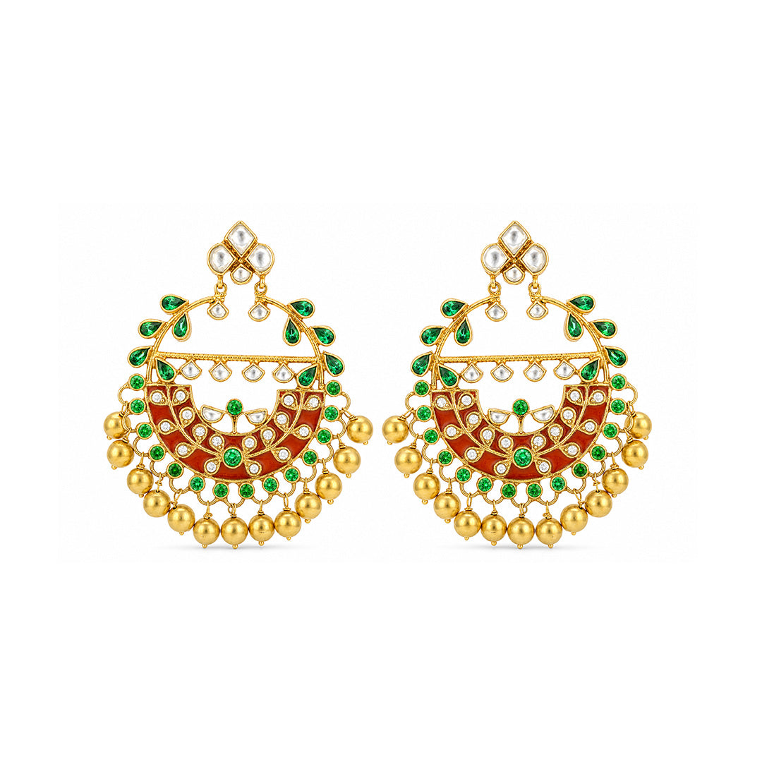 Antique Gold Meenakari Kundan Chandbali Earrings