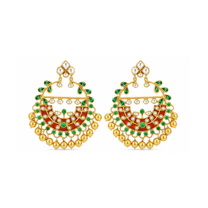 Antique Gold Meenakari Kundan Chandbali Earrings