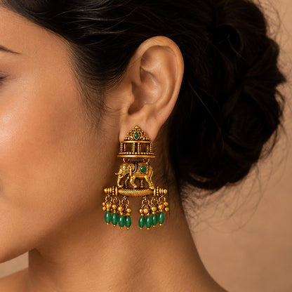 Antique Gold Royal Elephant Jhumka Earrings