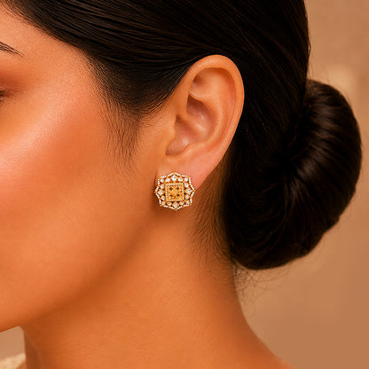 Antique Kundan Pearl 925 Sterling Silver Earrings