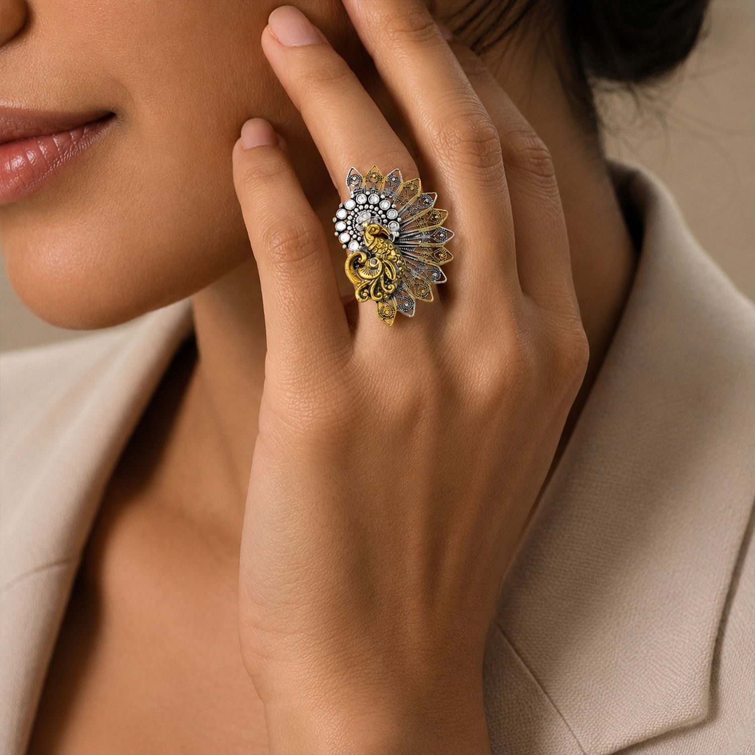 Antique Peacock 925 Sterling Silver Fashion Ring