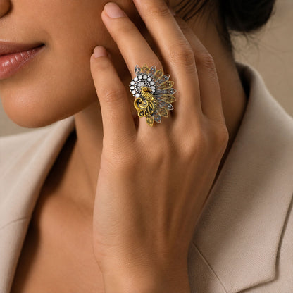 Antique Peacock 925 Sterling Silver Fashion Ring