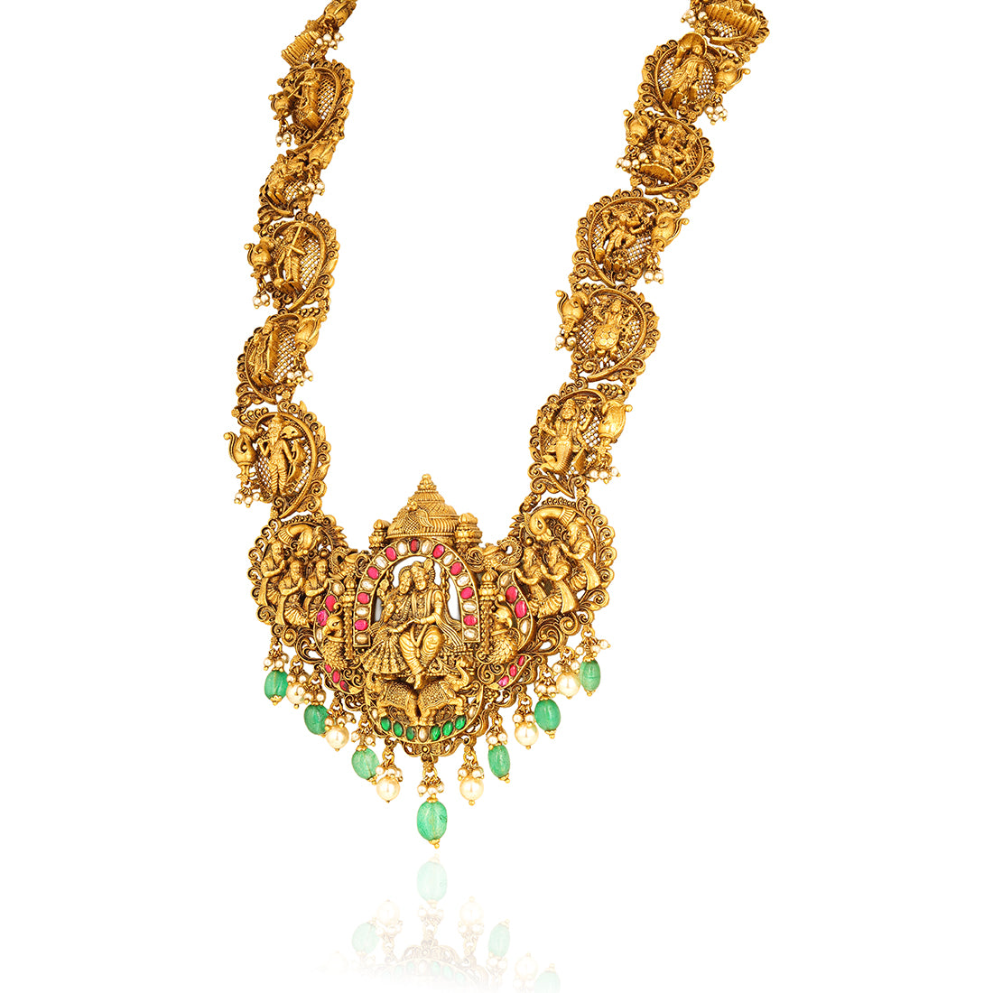 Antique RadheKrishna 925 Sterling Silver Green Bead Haram For Women