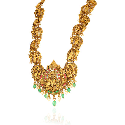 Antique RadheKrishna 925 Sterling Silver Green Bead Haram For Women