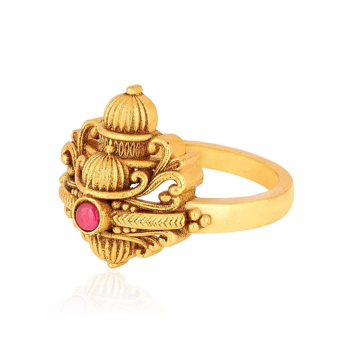 Antique Temple Style Gold Finish Silver Ring