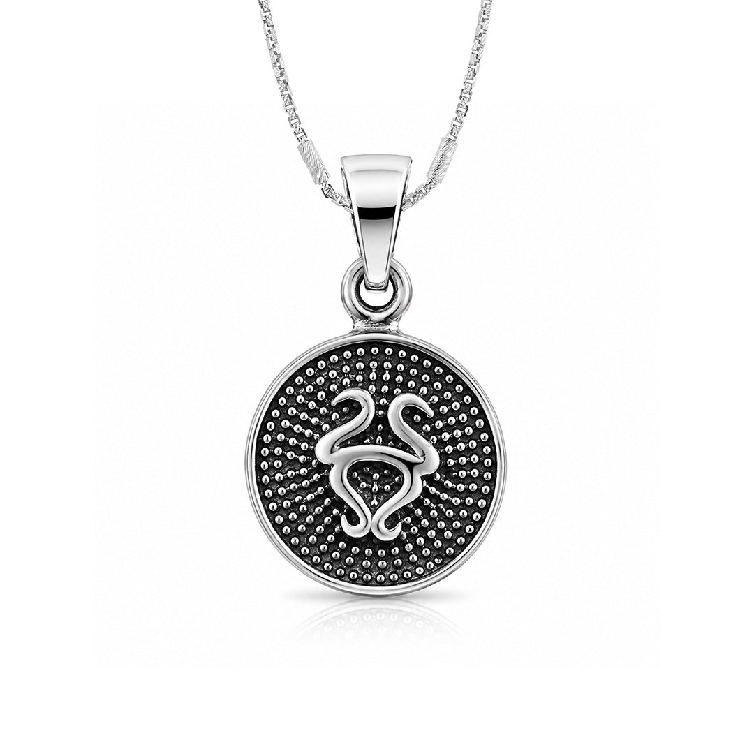 Antique Zodiac Taurus Disc 925 Sterling Silver Pendant for women