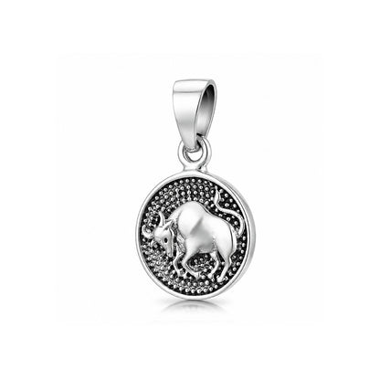 Antique Zodiac Taurus Disc 925 Sterling Silver Pendant for women