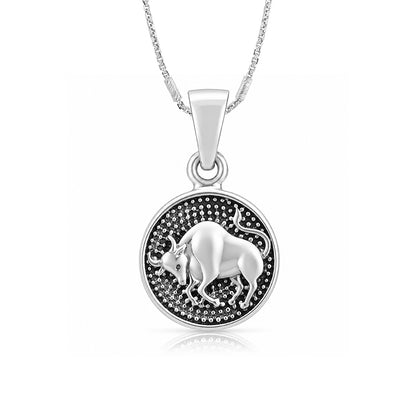 Antique Zodiac Taurus Disc 925 Sterling Silver Pendant for women