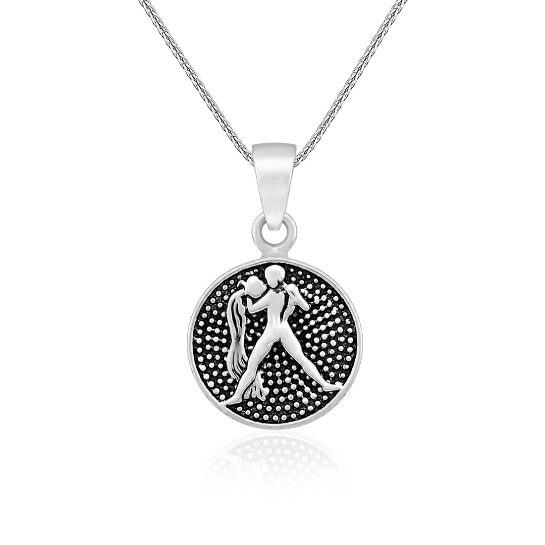 Antique Aquarius Zodiac Disc 925 Sterling Silver Pendant for Men