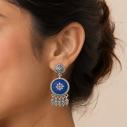 Antique Blue Bloom 925 Sterling Silver Elegant Earring