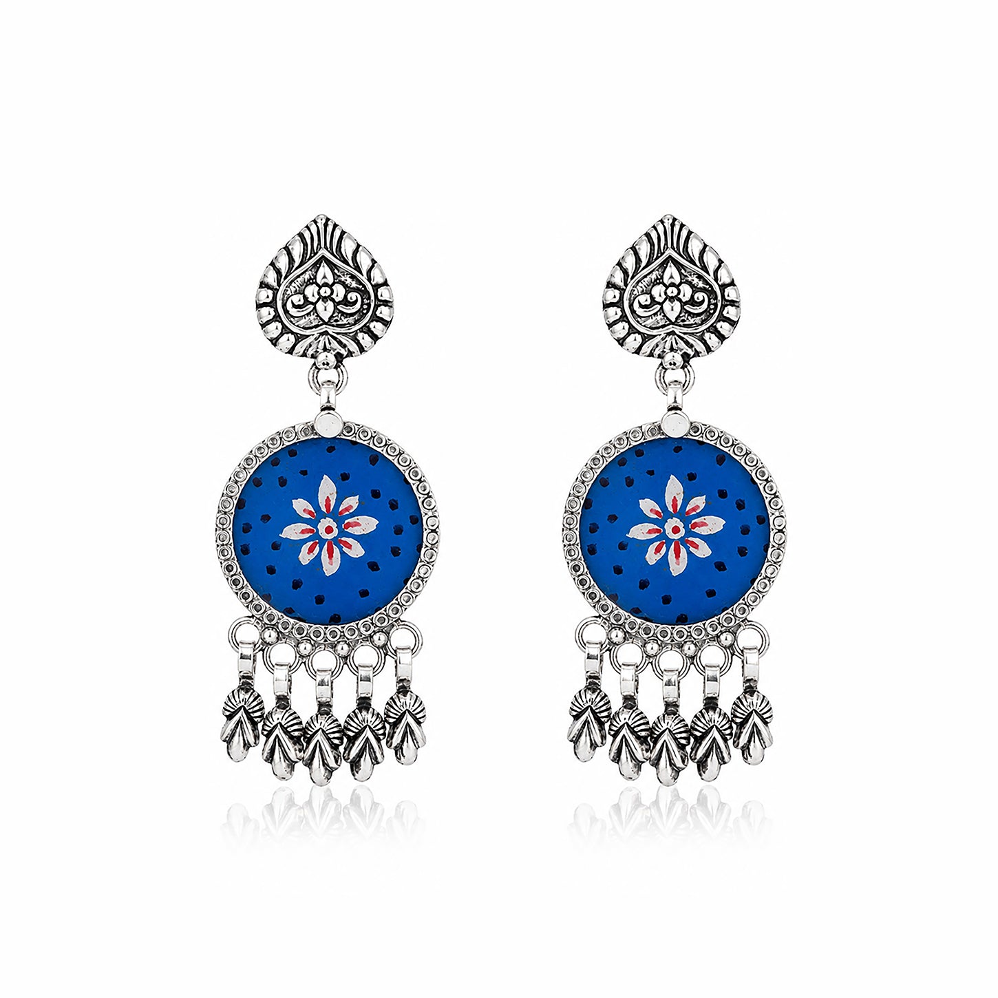 Antique Blue Bloom 925 Sterling Silver Elegant Earring