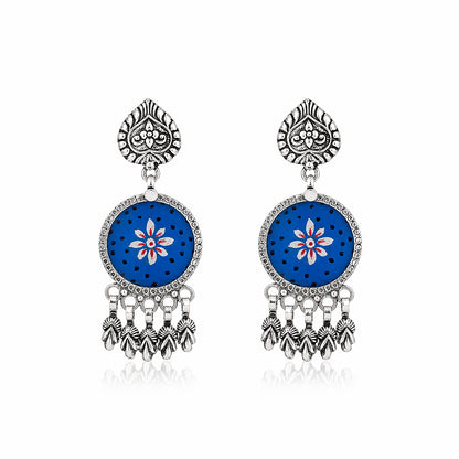 Antique Blue Bloom 925 Sterling Silver Elegant Earring