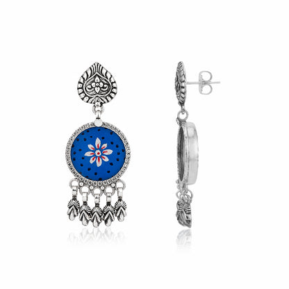 Antique Blue Bloom 925 Sterling Silver Elegant Earring