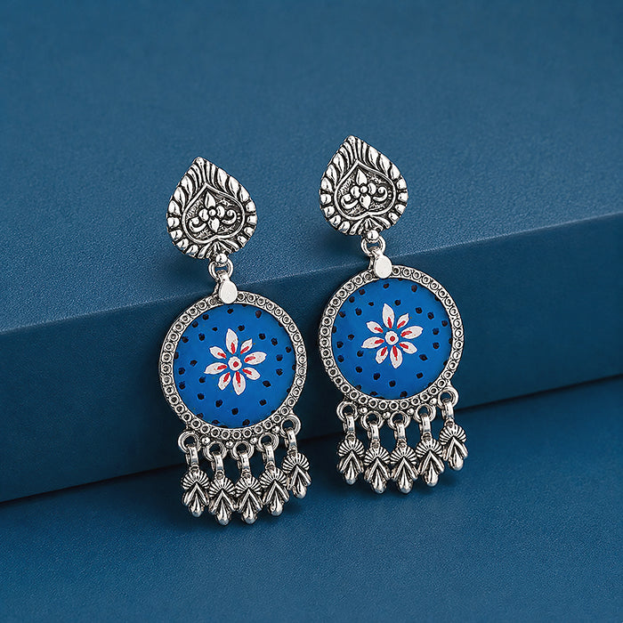 Antique Blue Bloom 925 Sterling Silver Elegant Earring