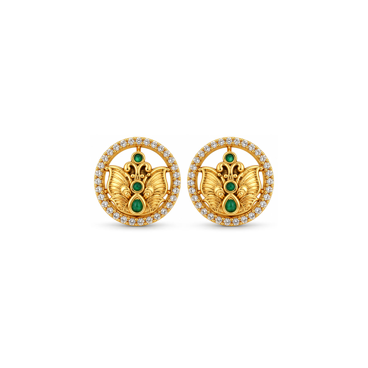 Antique Butterfly Emerald Halo Sterling Silver Studs