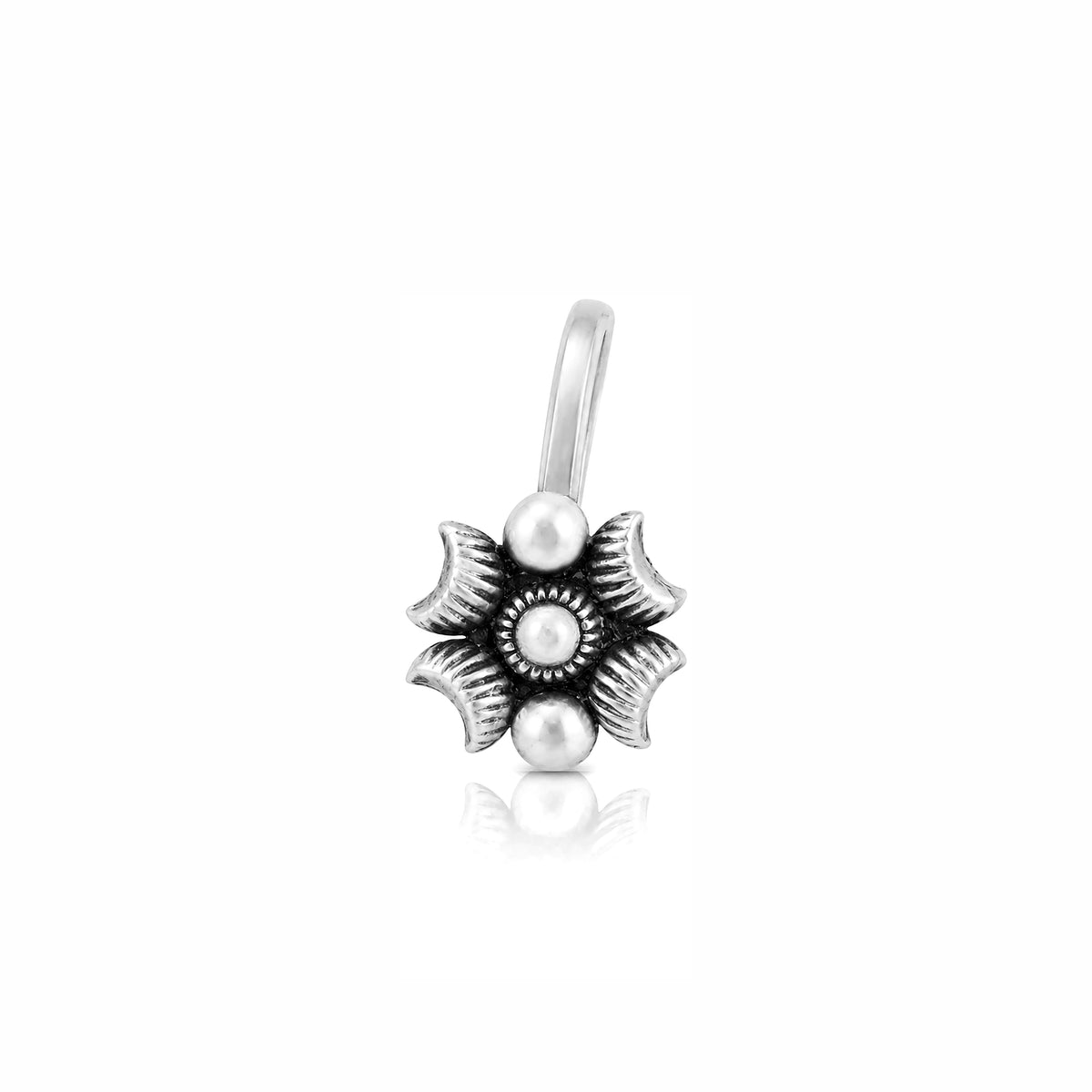 Antique Crescent Floral Pearl Clip Silver Nosepin