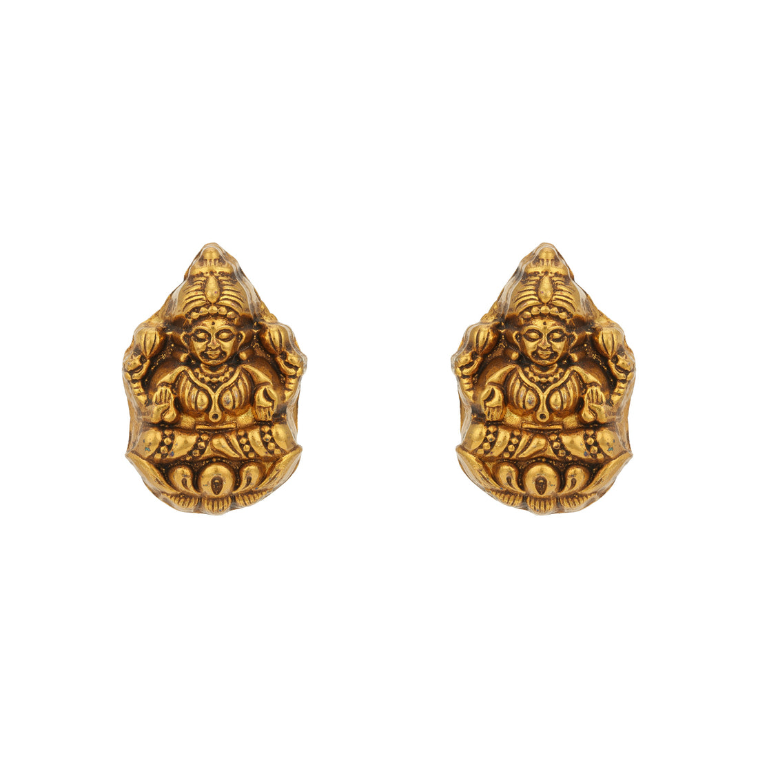 Antique Deity Lakshmi Lotus 925 Sterling Silver Gold Toned Stud for Women