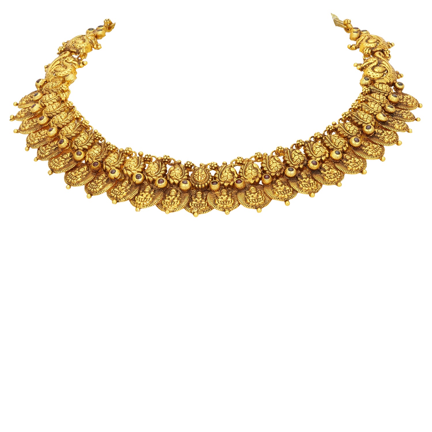 Antique Double Layer Goddess Lakshmi Motif 925 Sterling Silver Kasumalai Necklace for Women