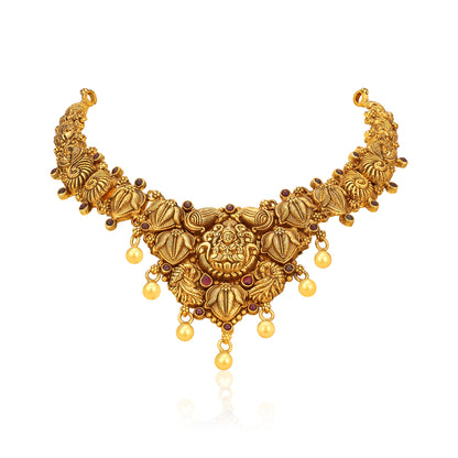 Antique Goddess Lakshmi Peacock Motif 925 Sterling Silver Gold Drop Necklace for Women