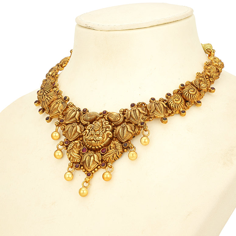 Antique Goddess Lakshmi Peacock Motif 925 Sterling Silver Gold Drop Necklace for Women