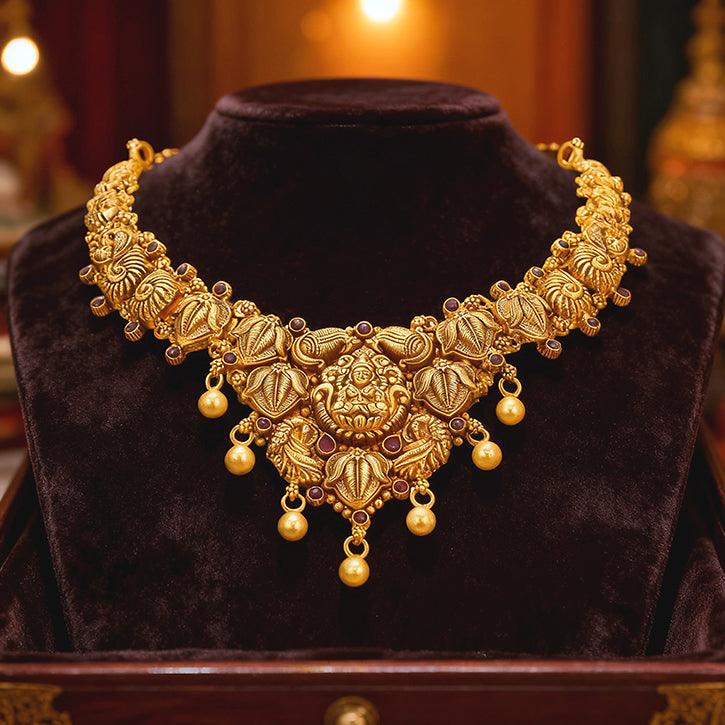 Antique Goddess Lakshmi Peacock Motif 925 Sterling Silver Gold Drop Necklace for Women
