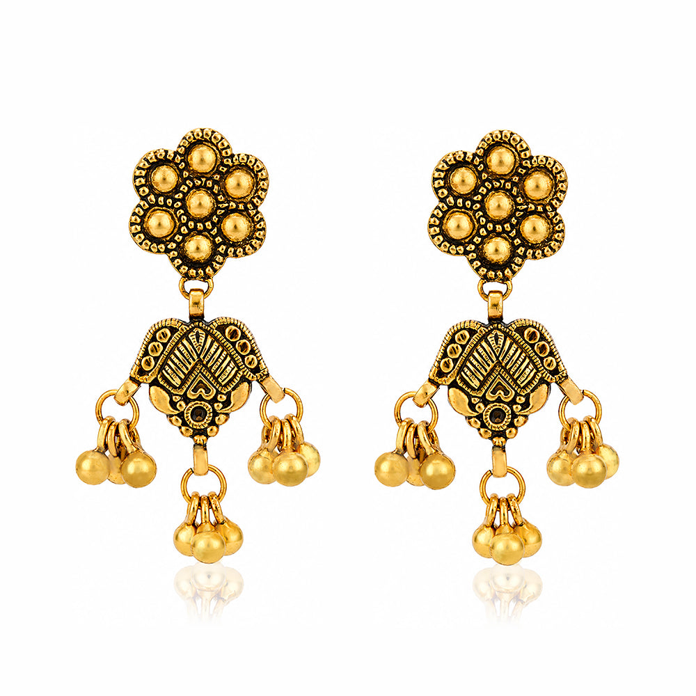 Antique Gold Floral Drop Earrings