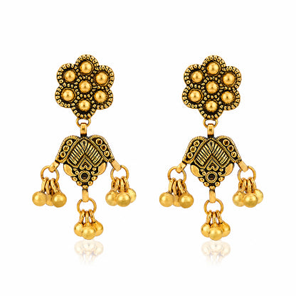 Antique Gold Floral Drop Earrings