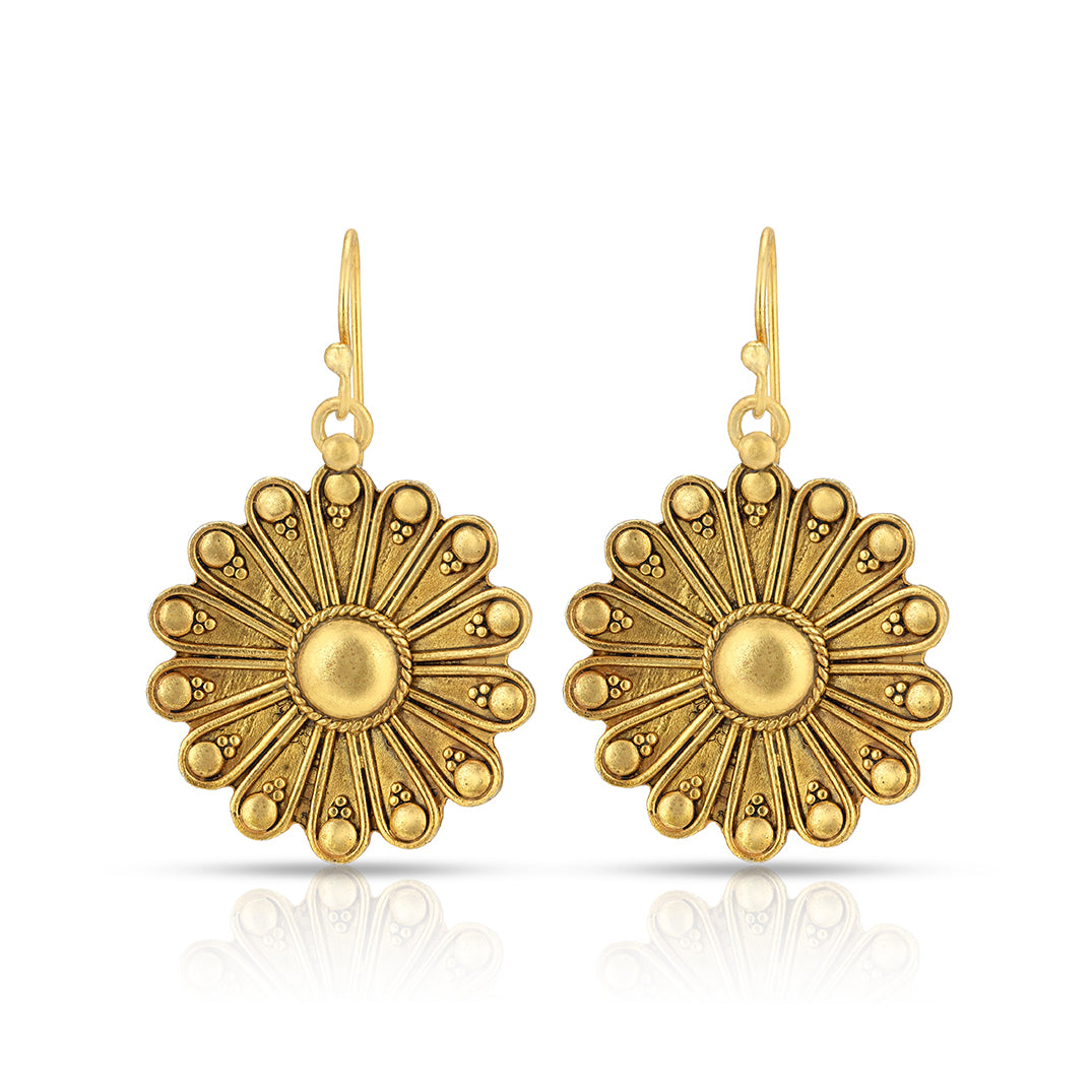 Antique Gold Floral Mandala Drop Earrings