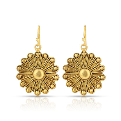 Antique Gold Floral Mandala Drop Earrings