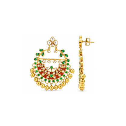 Antique Gold Meenakari Kundan Chandbali Earrings