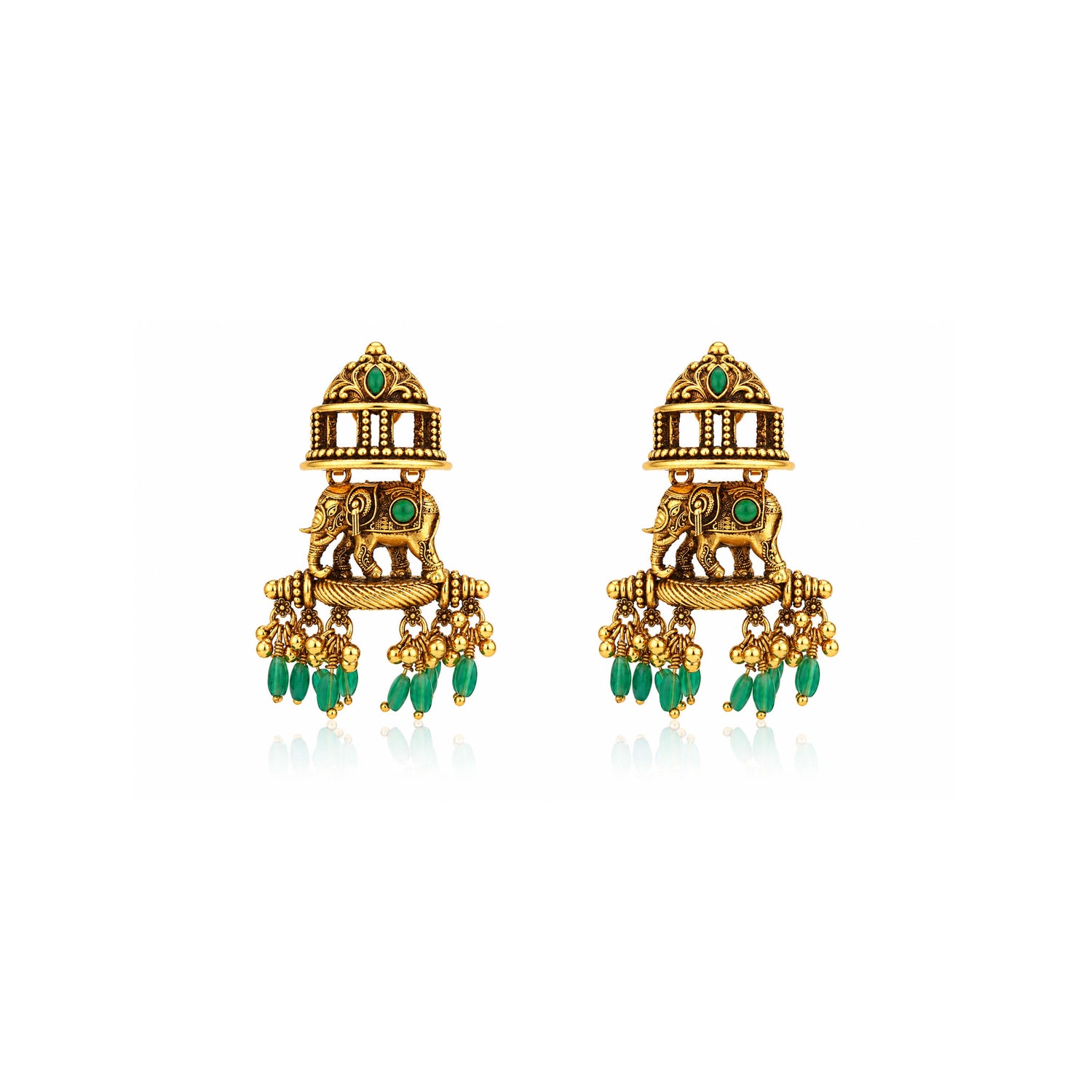 Antique Gold Royal Elephant Jhumka Earrings
