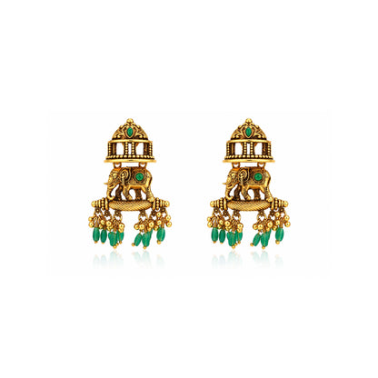 Antique Gold Royal Elephant Jhumka Earrings