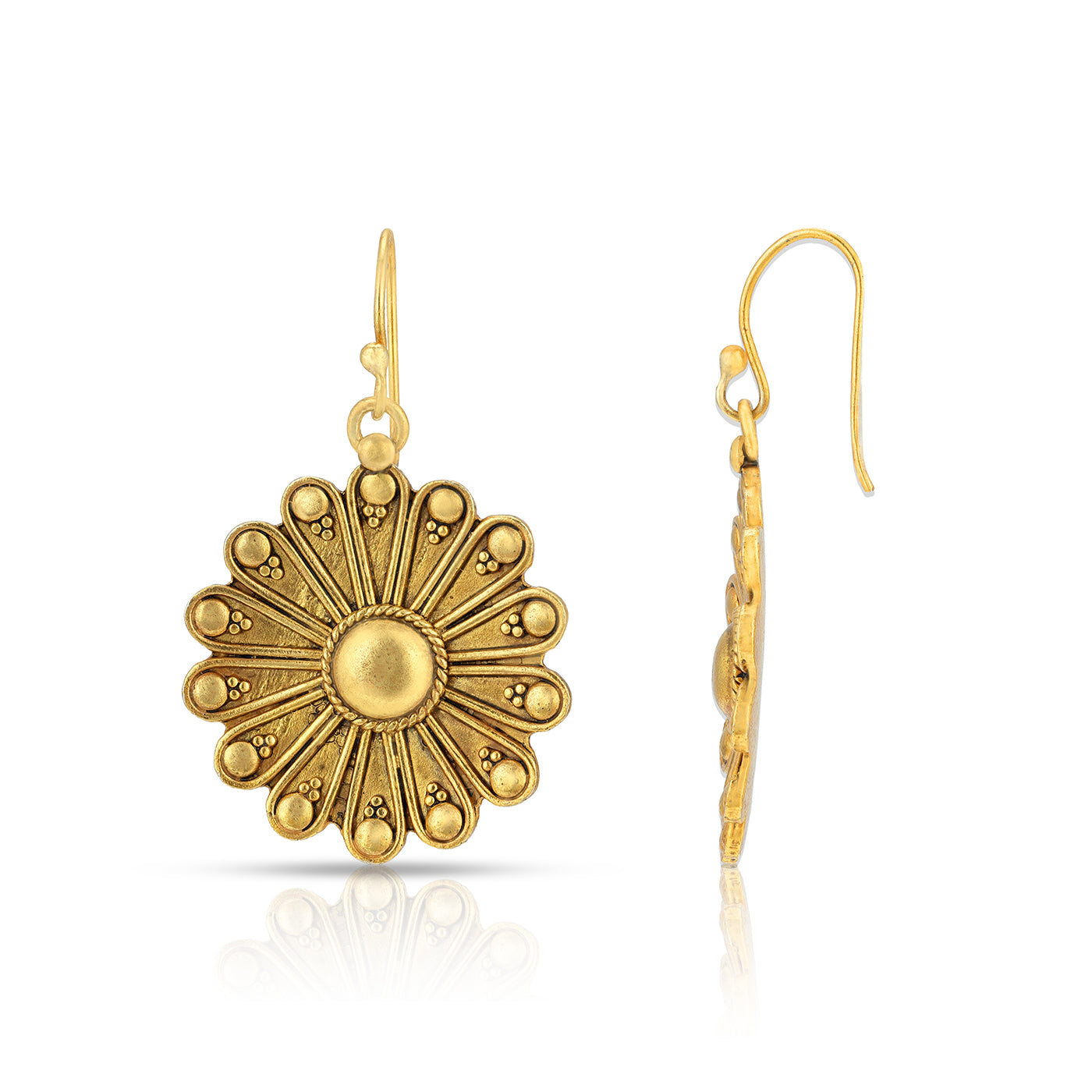 Antique Gold Floral Mandala Drop Earrings