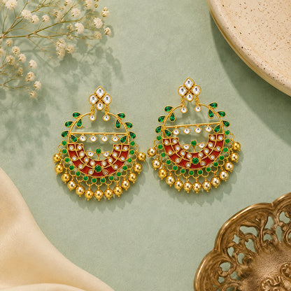 Antique Gold Meenakari Kundan Chandbali Earrings