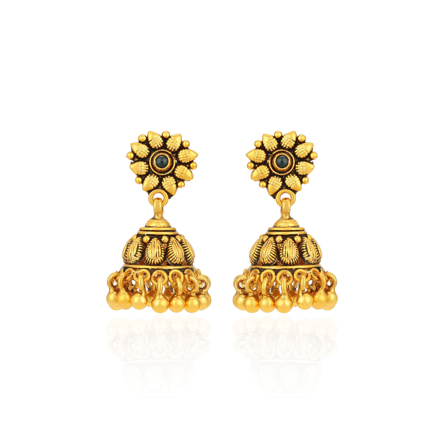 Antique Gold Plated Floral Pattern 925 Sterling Silver Gold Drop Jhumka for Women