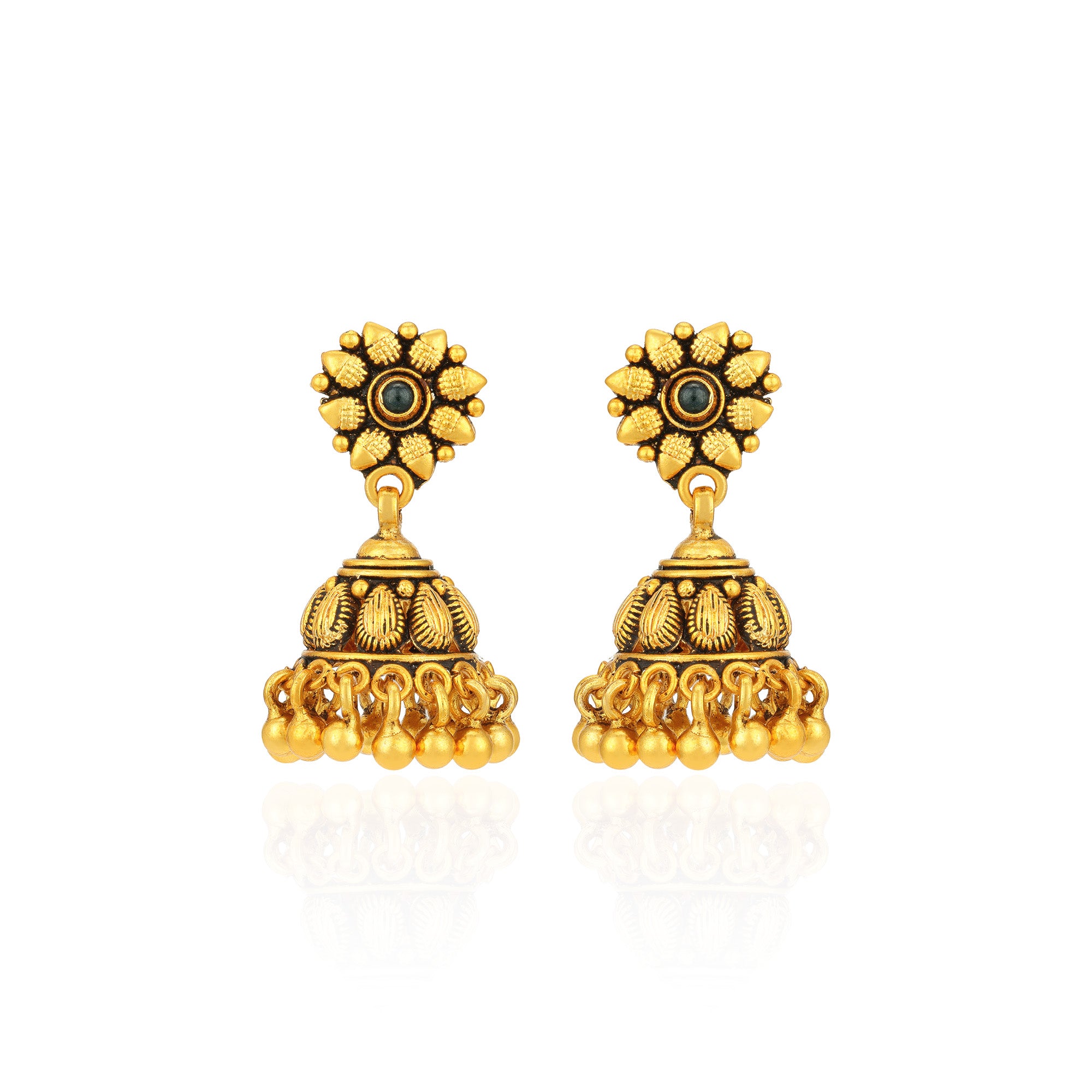 Antique Gold Plated Floral Pattern 925 Sterling Silver Gold Drop Jhumka for Women