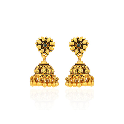 Antique Gold Plated Floral Pattern 925 Sterling Silver Gold Drop Jhumka for Women