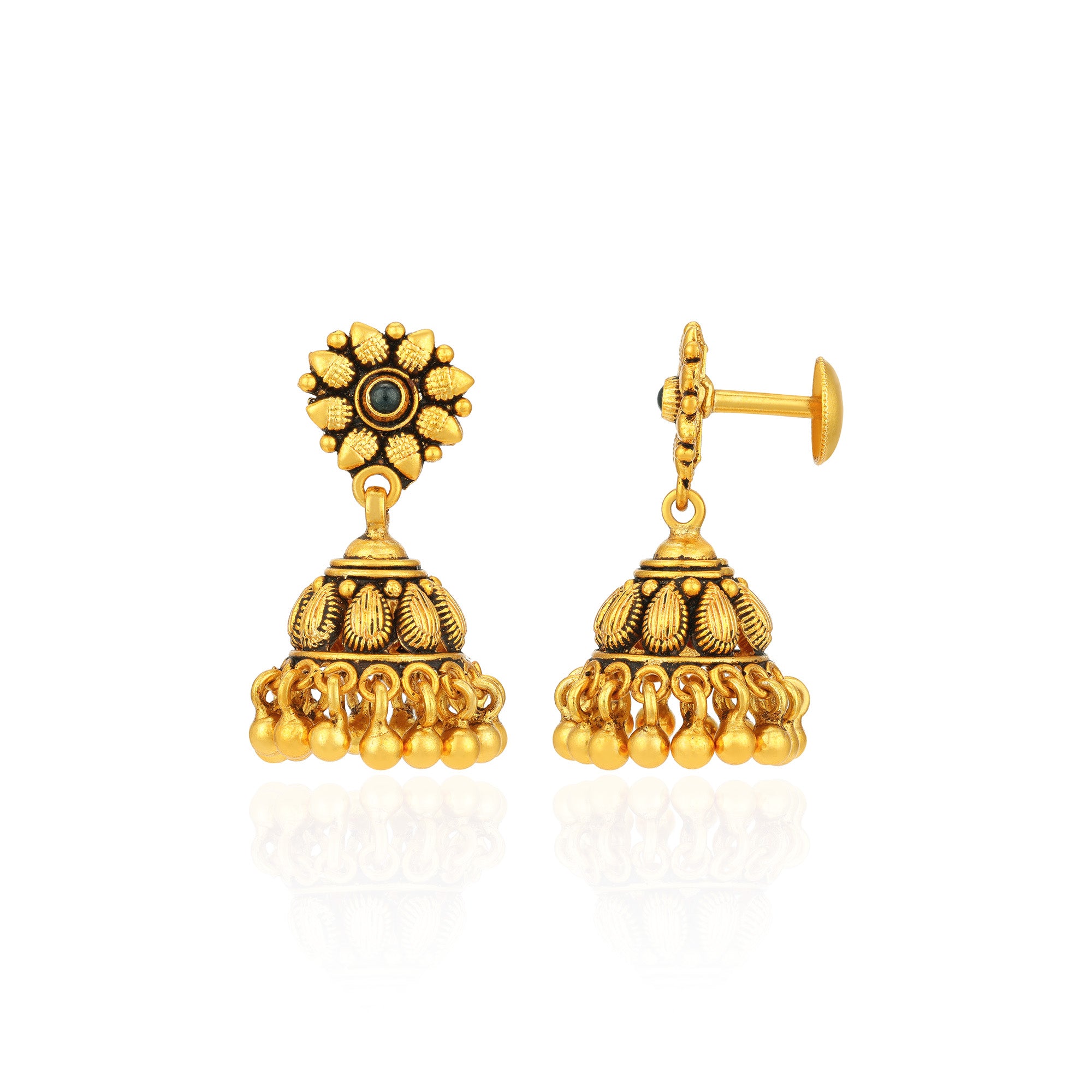 Antique Gold Plated Floral Pattern 925 Sterling Silver Gold Drop Jhumka for Women