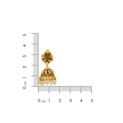 Antique Gold Plated Temple Style Dome 925 Sterling Silver Pearl Drop Jhumka for Women