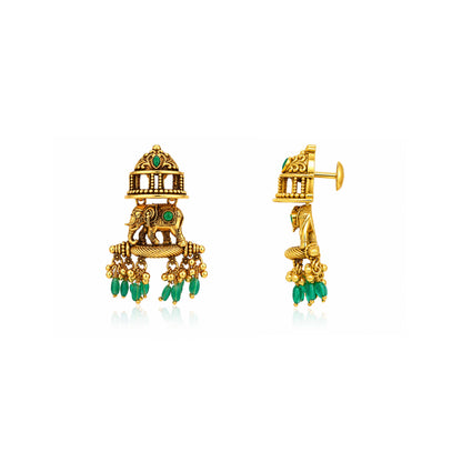 Antique Gold Royal Elephant Jhumka Earrings