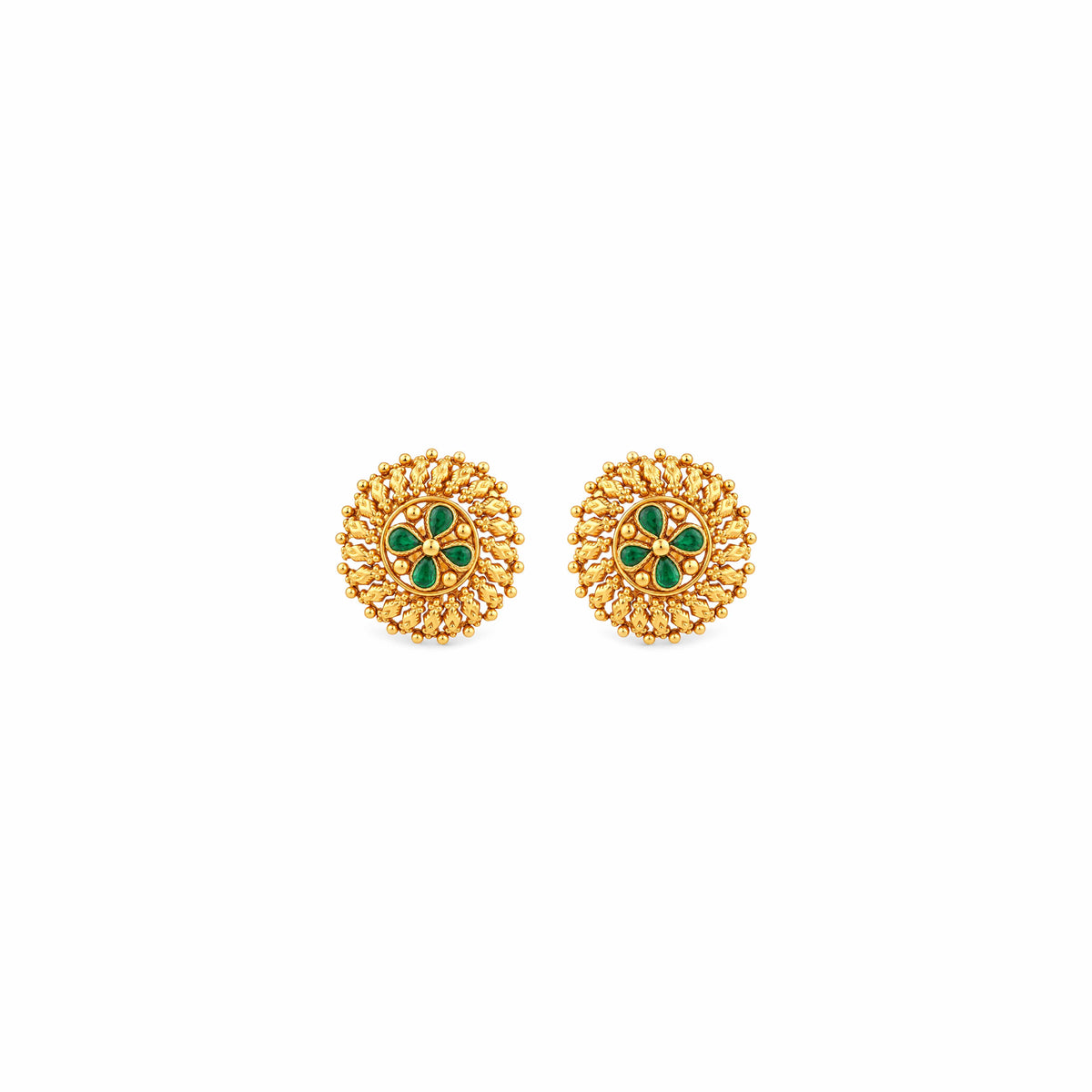 Antique Green Flower Radiant Sunburst Sterling Silver Studs