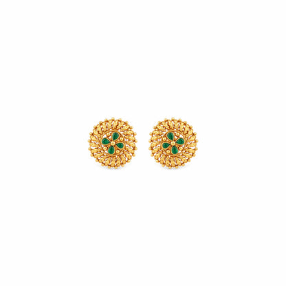 Antique Green Flower Radiant Sunburst Sterling Silver Studs