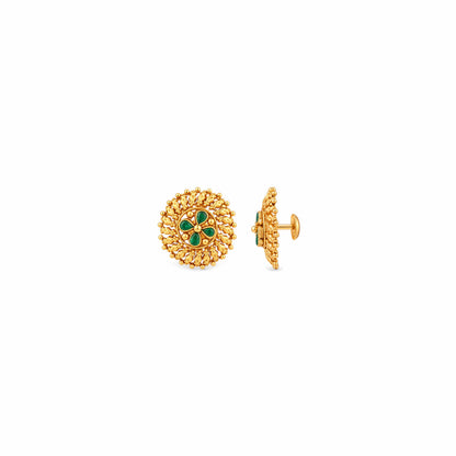 Antique Green Flower Radiant Sunburst Sterling Silver Studs