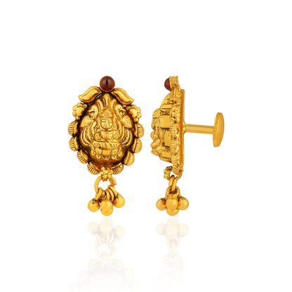 Antique Lakshmi Motif 925 Sterling Silver Gold Drop Earrings for Women