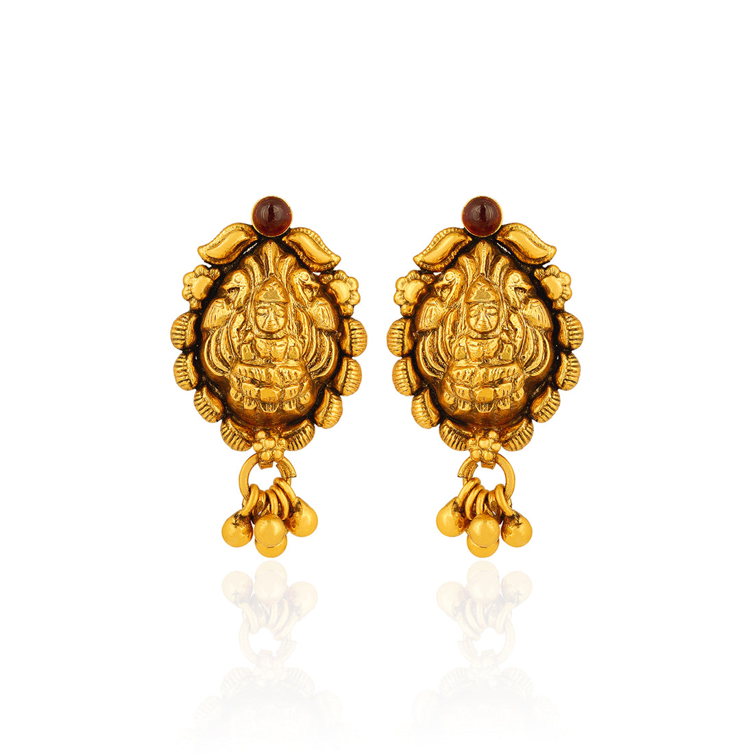 Antique Lakshmi Motif 925 Sterling Silver Gold Drop Earrings for Women