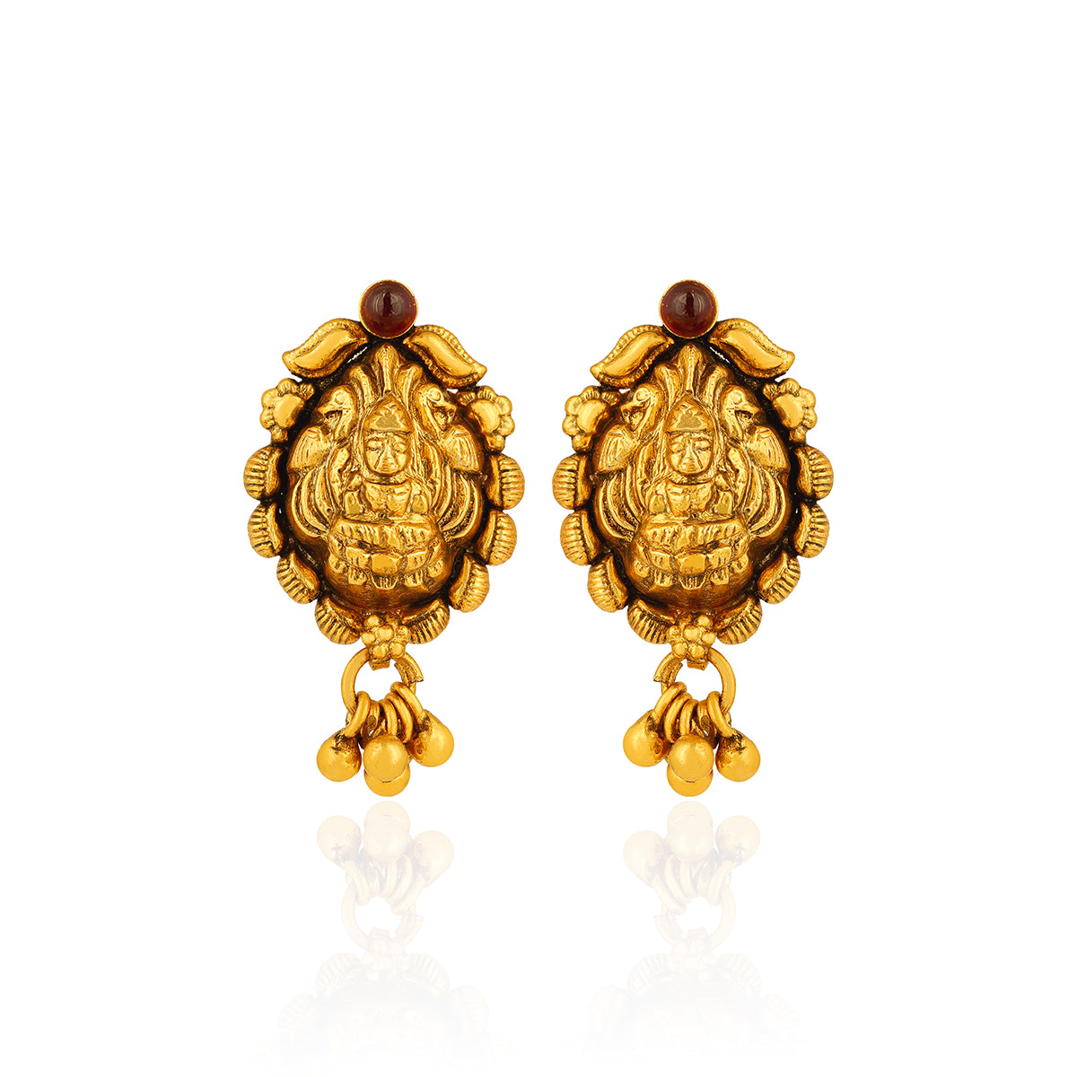 Antique Lakshmi Motif 925 Sterling Silver Gold Drop Earrings for Women